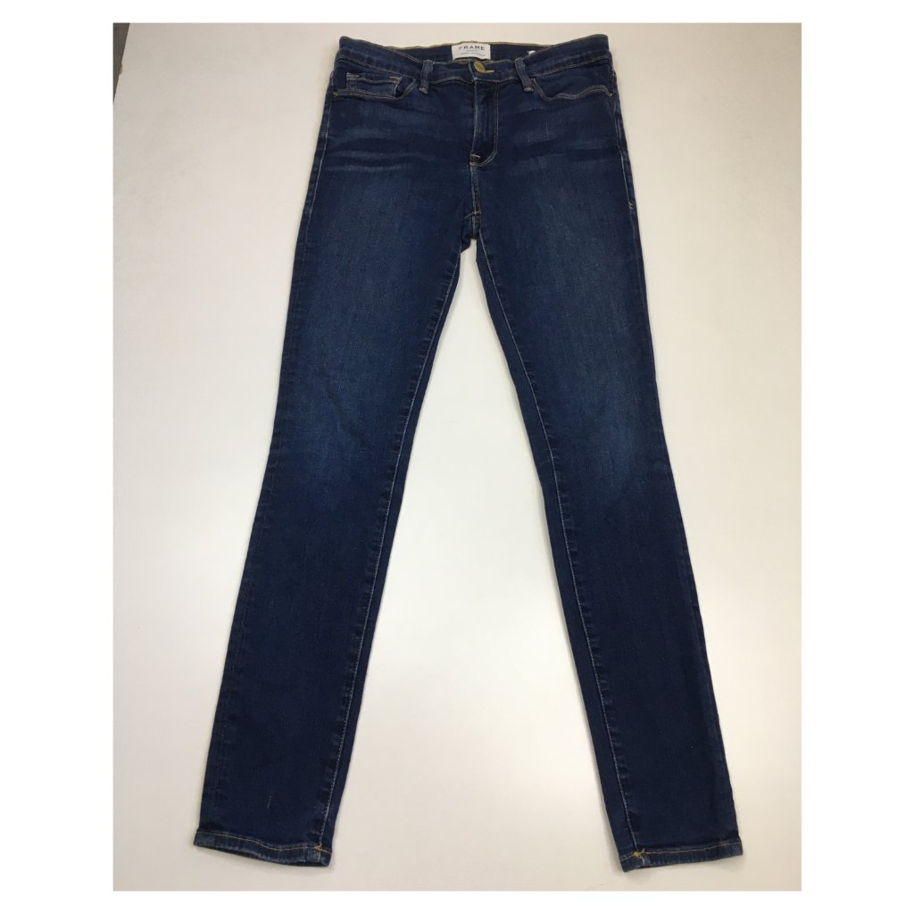 Frame Le Skinny De Jeanne 5 Pocket Logo Hardware Queens Way Wash Slim Fit Jeans